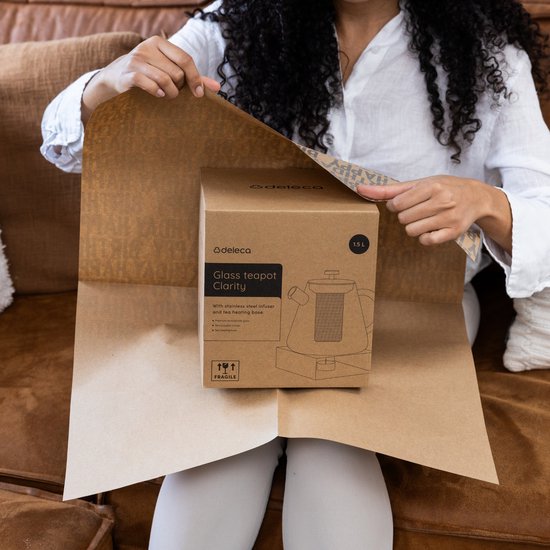 Deleca Glazen Theepot Set Clarity - Met RVS Filter en Theelicht Warmhouder - Voor Losse Thee / Theebloemen - Kerst Cadeau - Borosilicaat Glas / 1.5L