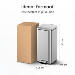 Deleca Prullenbak Prestige 30 Liter - Met Voetpedaal en Slow Close - Vuilnisbak / Afvalemmer / Pedaalemmer - RVS Mat Zilver
