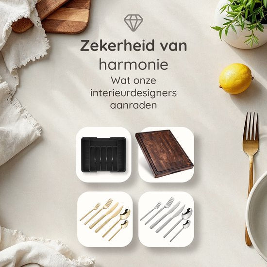 Deleca Uitschuifbaar Bestekbak met 8 Vakken - Besteklade Organizer - Keukenlade Bestek Organiser - Bestekhouder Keuken - 57 x 38 cm - Kunststof / Zwart