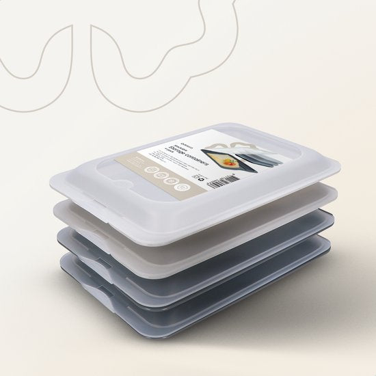 Deleca 4x Vleeswarendoos set voor koelkast - Stapelbaar - Vleeswarenbakjes / Kaasdoos Bewaardoos - Vershoudbakjes / Vershouddoos met Deksel - Incl. Krijtbordstickers om te labelen