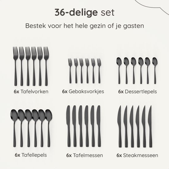Bestekset Essential - 6 Personen / RVS Zwart