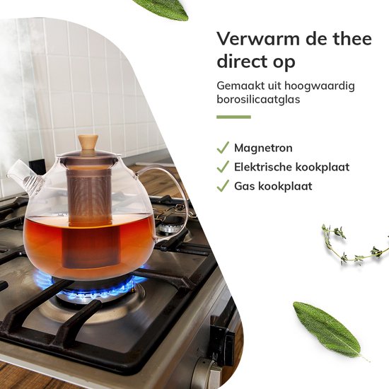 Borosilicaat Glazen Theepot met Filter - 1.5L