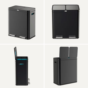 Deleca Recycle Prullenbak met 2 Vakken - 60 Liter (2x30) Afvalbak - Afvalscheiding / Statiegeld container / Pedaalemmer - Vuilnisbak met FreshAura Geurbestrijding - Slow Close - RVS Zwart