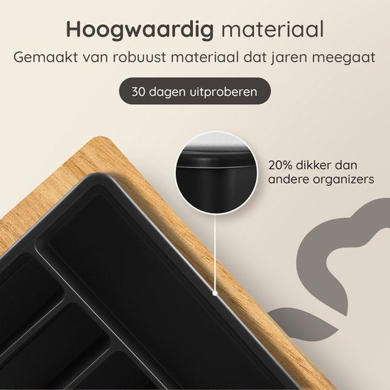 Deleca Uitschuifbaar Bestekbak met 8 Vakken - Besteklade Organizer - Keukenlade Bestek Organiser - Bestekhouder Keuken - 57 x 38 cm - Kunststof / Zwart