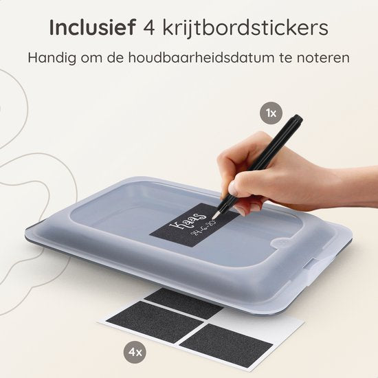 Deleca 4x Vleeswarendoos set voor koelkast - Stapelbaar - Vleeswarenbakjes / Kaasdoos Bewaardoos - Vershoudbakjes / Vershouddoos met Deksel - Incl. Krijtbordstickers om te labelen