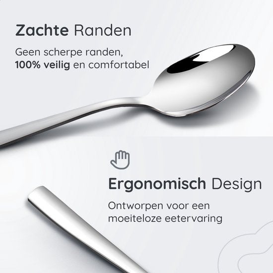 Deleca 8 Persoons Bestekset Essential (48-delig) - Lepels, Messen, Vorken, Steakmessen & Gebaksvorkjes - Vaatwasserbestendig Bestek - Glanzend Zilver / Edelstaal