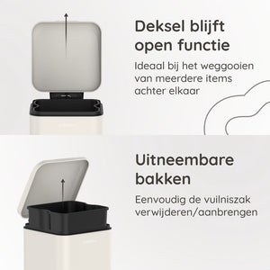 Deleca Prullenbak Prestige 30 Liter - Met Voetpedaal en Slow Close - Vuilnisbak / Afvalemmer / Pedaalemmer - RVS Mat Crème Wit