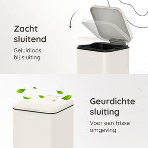 Deleca Prullenbak Prestige 30 Liter - Met Voetpedaal en Slow Close - Vuilnisbak / Afvalemmer / Pedaalemmer - RVS Mat Crème Wit