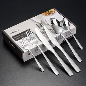 Deleca 12 Persoons Bestekset Essential (72-delig) - Lepels, Messen, Vorken, Steakmessen & Gebaksvorkjes - Vaatwasserbestendig Bestek - Glanzend Zilver / Edelstaal