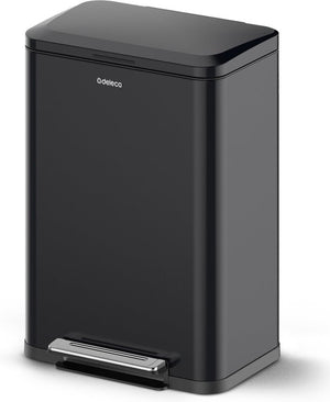 Deleca Prullenbak Prestige - 50 Liter - Breed - RVS Vuilnisbak / Afvalemmer / Pedaalemmer - Met Voetpedaal en Slow Close - Mat Zwart