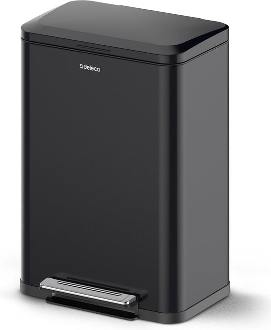 Deleca Prullenbak Prestige - 50 Liter - Breed - RVS Vuilnisbak / Afvalemmer / Pedaalemmer - Met Voetpedaal en Slow Close - Mat Zwart