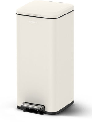 Deleca Prullenbak Prestige 30 Liter - Met Voetpedaal en Slow Close - Vuilnisbak / Afvalemmer / Pedaalemmer - RVS Mat Crème Wit