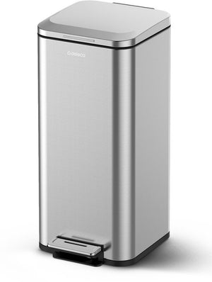 Deleca Prullenbak Prestige 30 Liter - Met Voetpedaal en Slow Close - Vuilnisbak / Afvalemmer / Pedaalemmer - RVS Mat Zilver