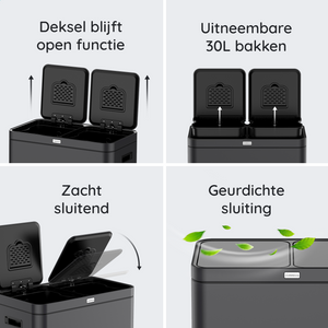 FreshAura Prullenbak 60L (2x30L) - Mat Zwart