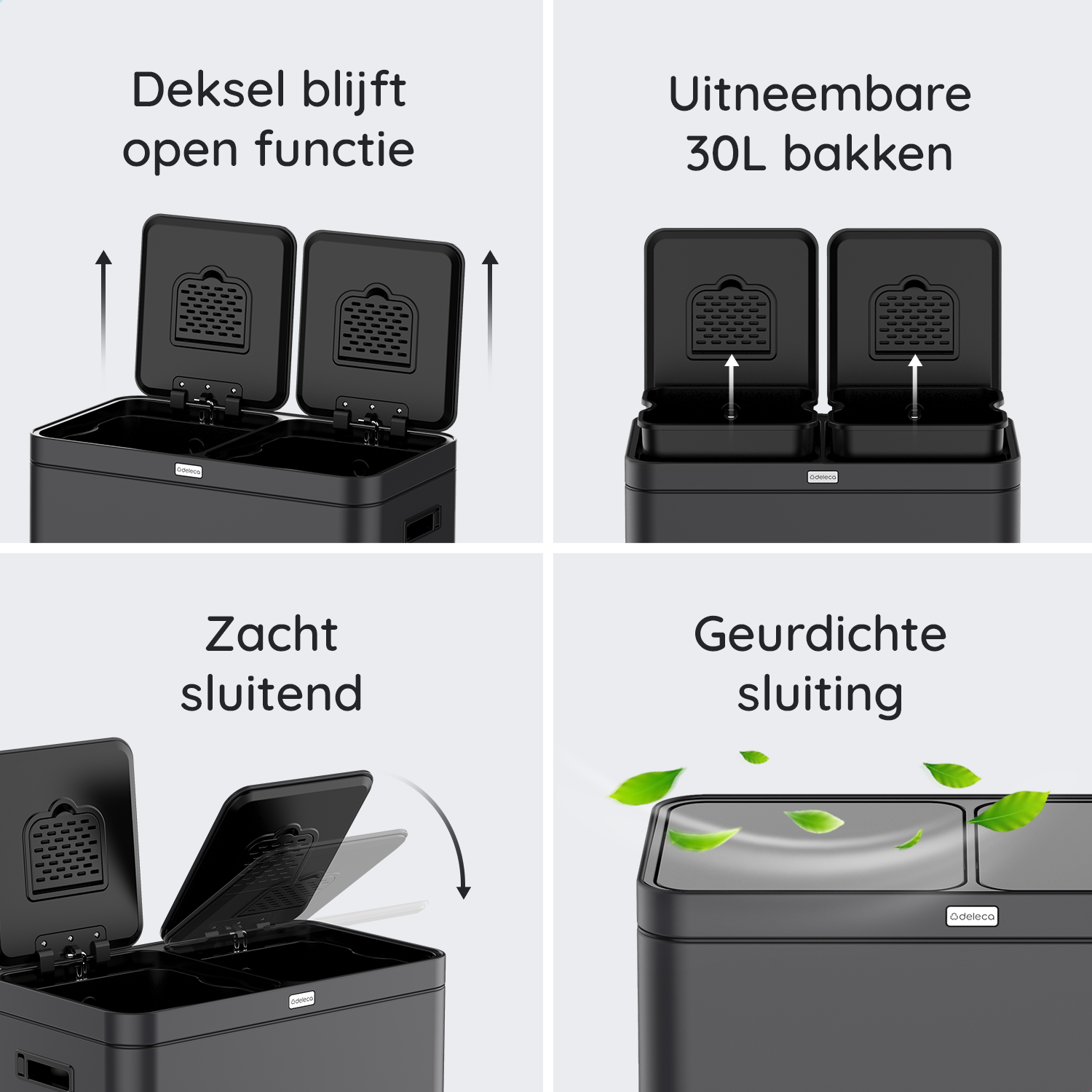 FreshAura Prullenbak 60L (2x30L) - Mat Zwart