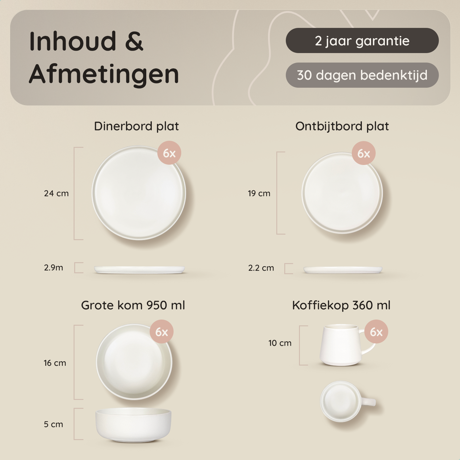 Serviesset Kyoto - 6 Personen / Mat Cremé Wit