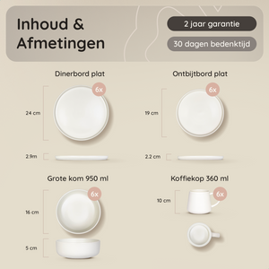 Serviesset Kyoto - 6 Personen / Mat Cremé Wit