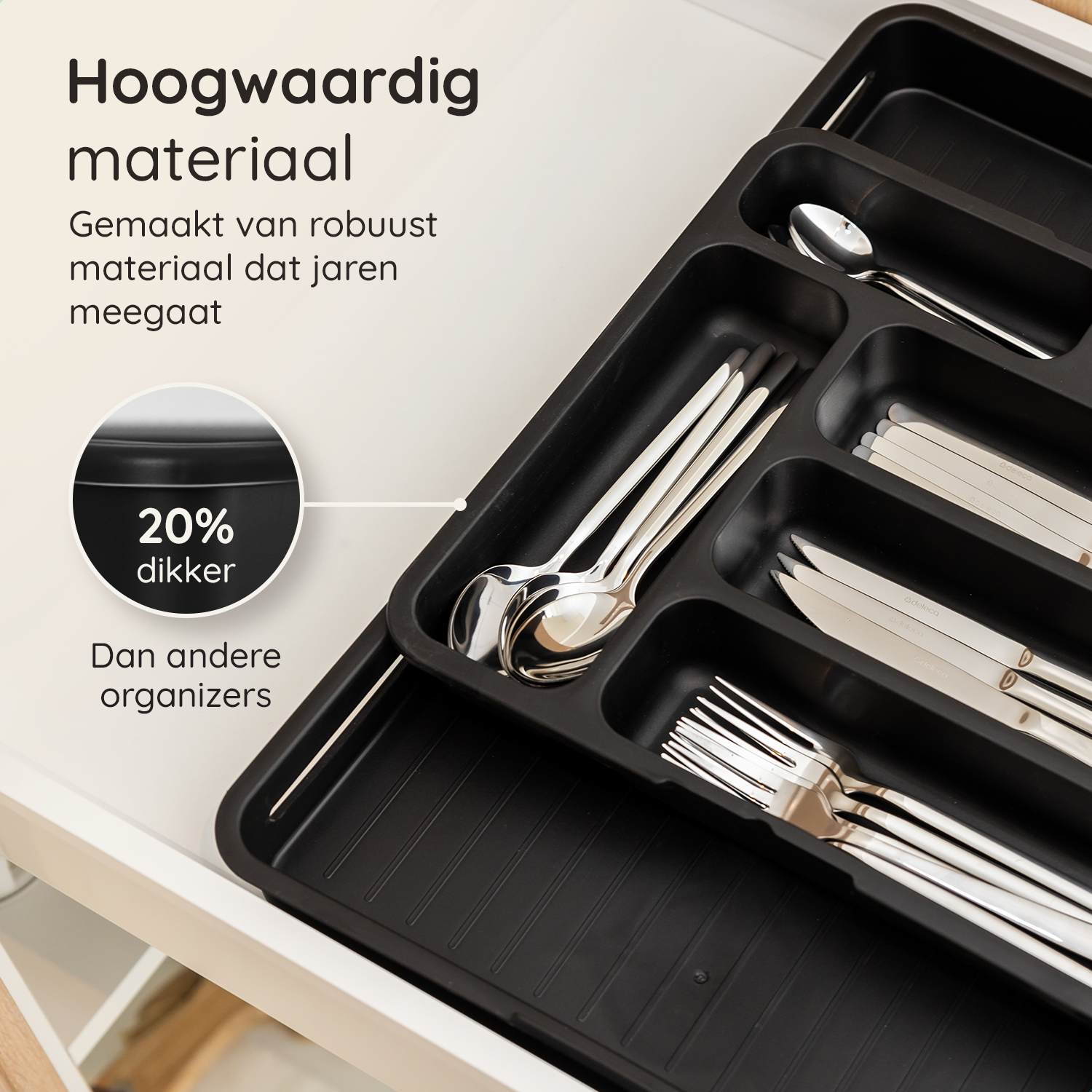 Uitschuifbaar Bestekbak met 8 Vakken - Zwart