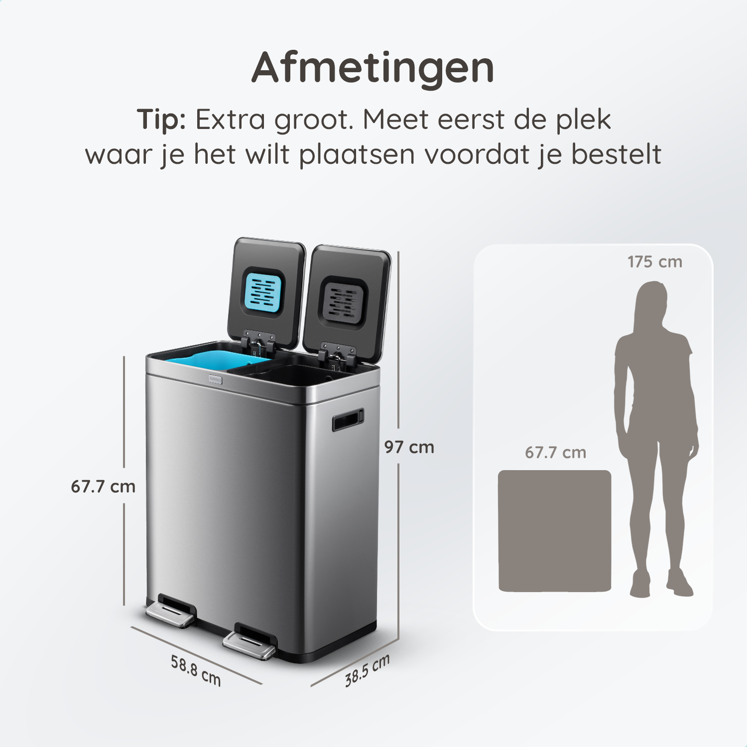 FreshAura Prullenbak 60L (2x30L) - Zilver