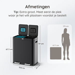 FreshAura Prullenbak 60L (2x30L) - Zwart