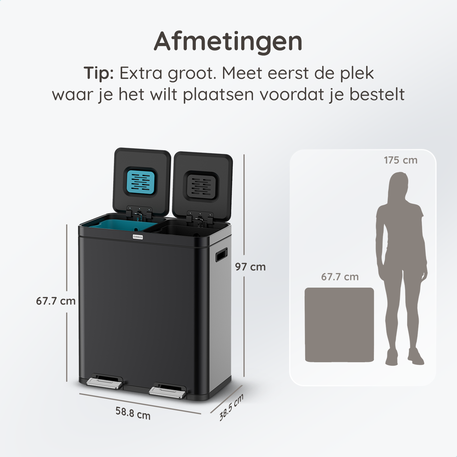 FreshAura Prullenbak 60L (2x30L) - Zwart