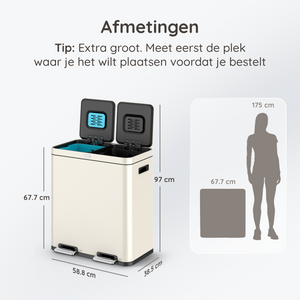 FreshAura Prullenbak 60L (2x30L) - Crème Wit