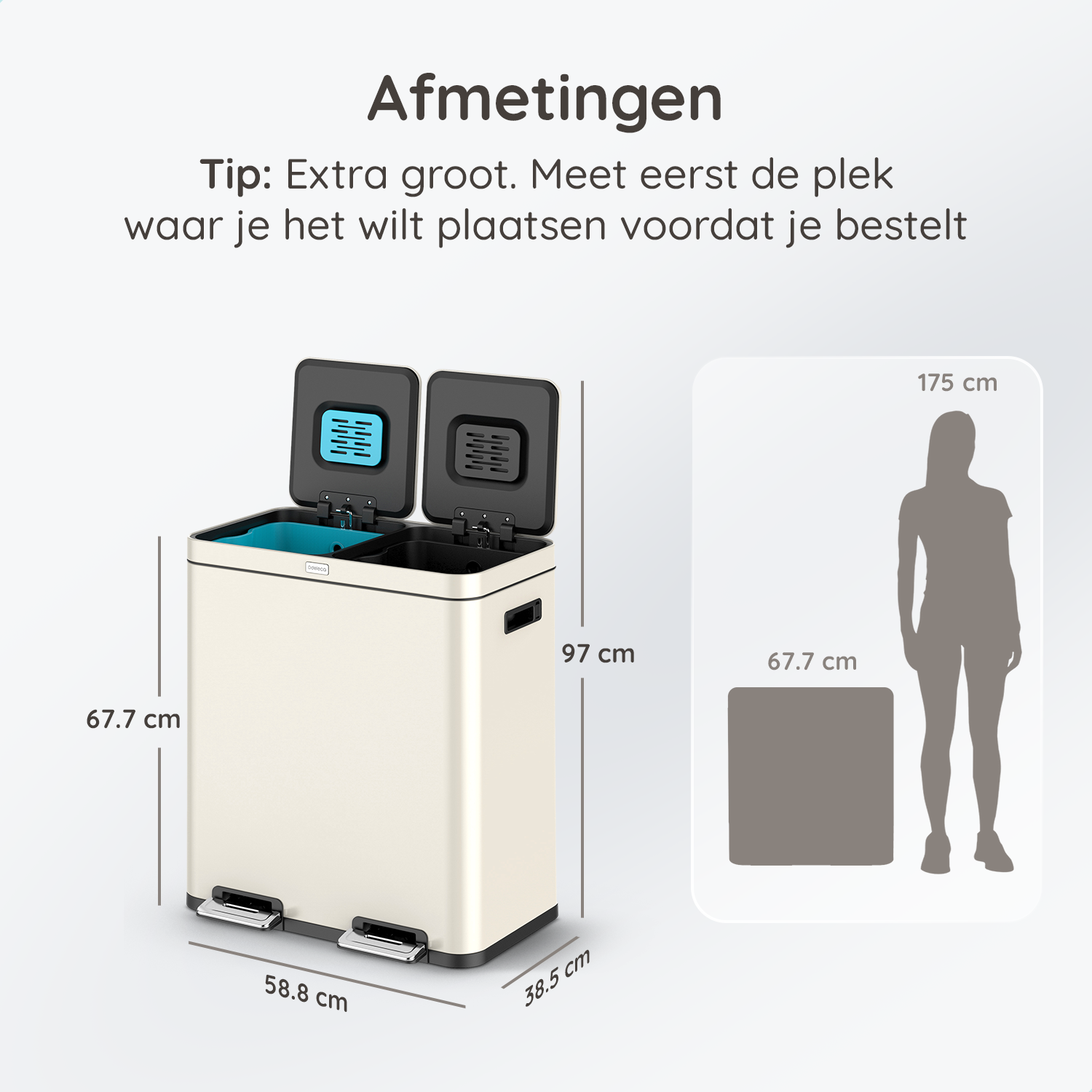 FreshAura Prullenbak 60L (2x30L) - Crème Wit