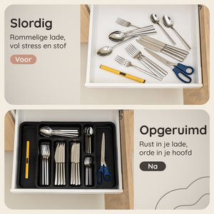 Uitschuifbaar Bestekbak met 8 Vakken - Zwart