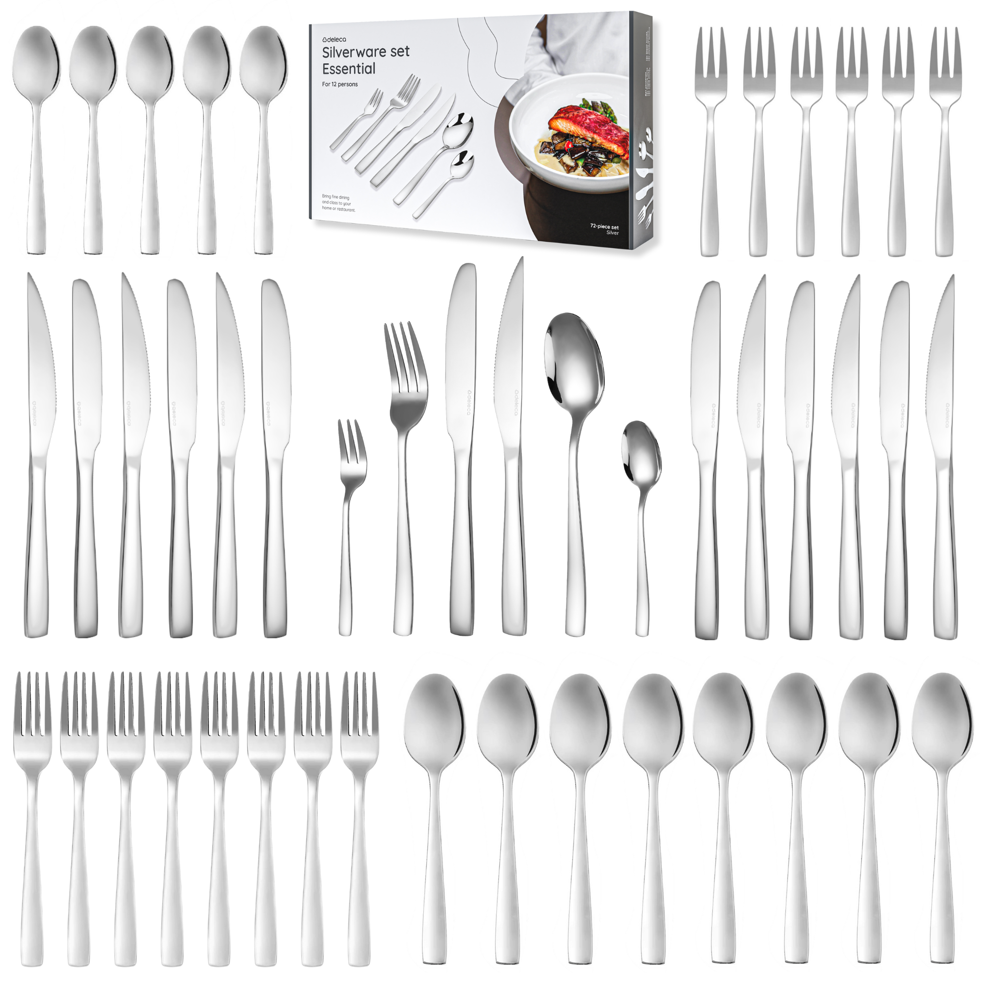 Bestekset Essential - 12 Personen / Zilver 18.0 Edelstaal