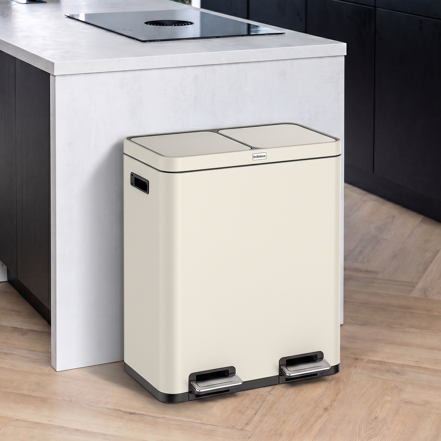 FreshAura Prullenbak 60L (2x30L) - Mat Soft Beige