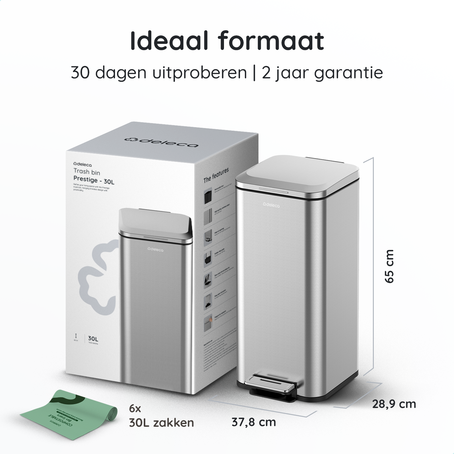 Prullenbak Prestige 30L / Mat Zilver