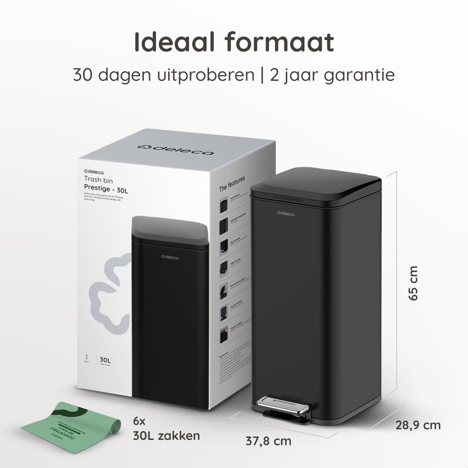 Prullenbak Prestige 30L / Mat Zwart