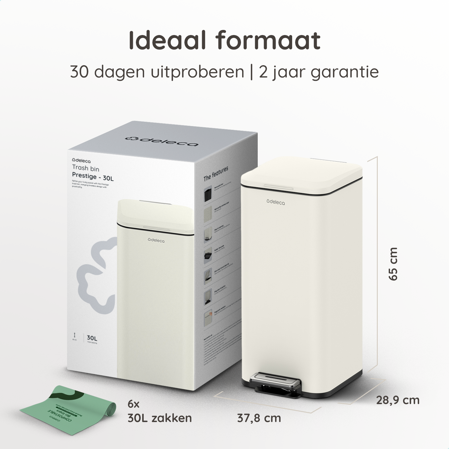 Prullenbak Prestige 30L / Mat Cremé Wit