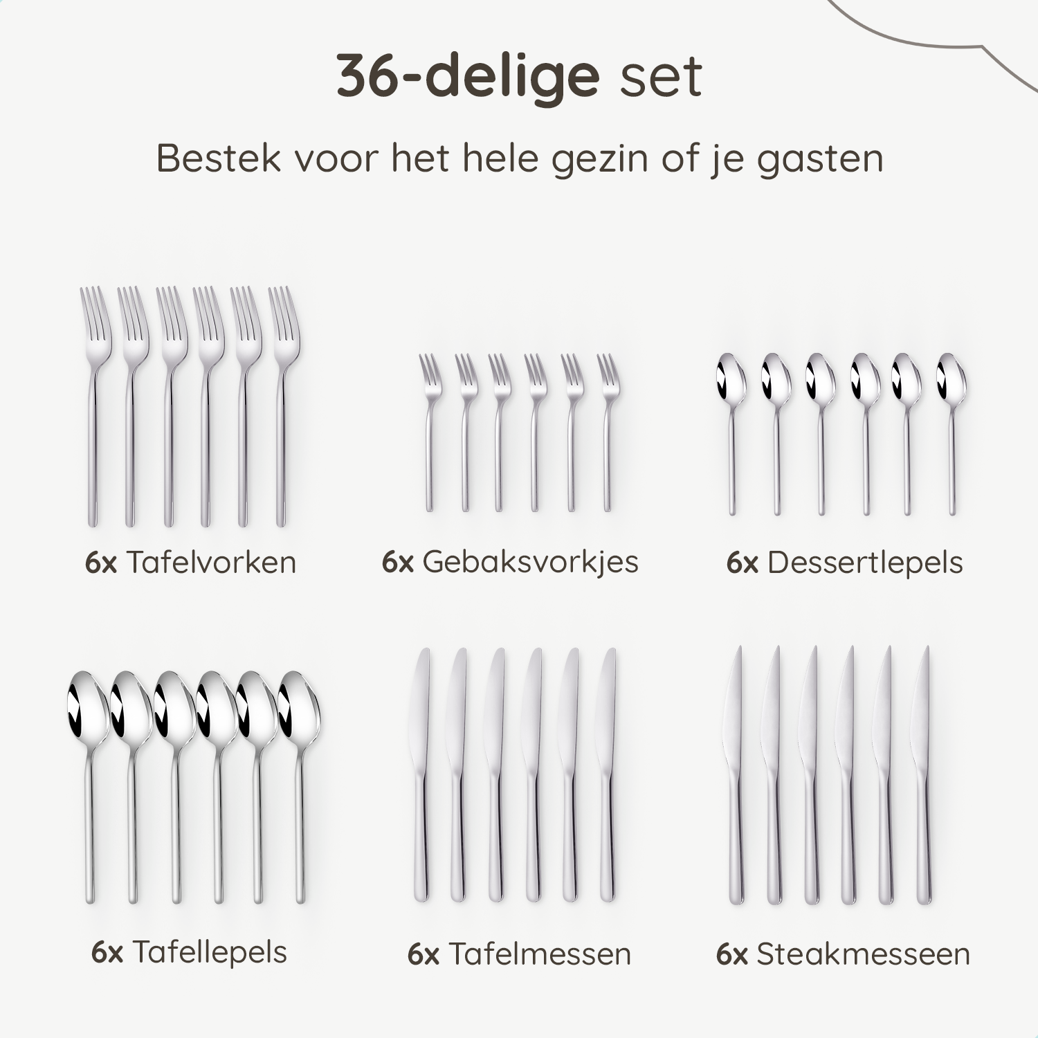 Bestekset Amor - 6 Personen / Zilver 18.0 Edelstaal
