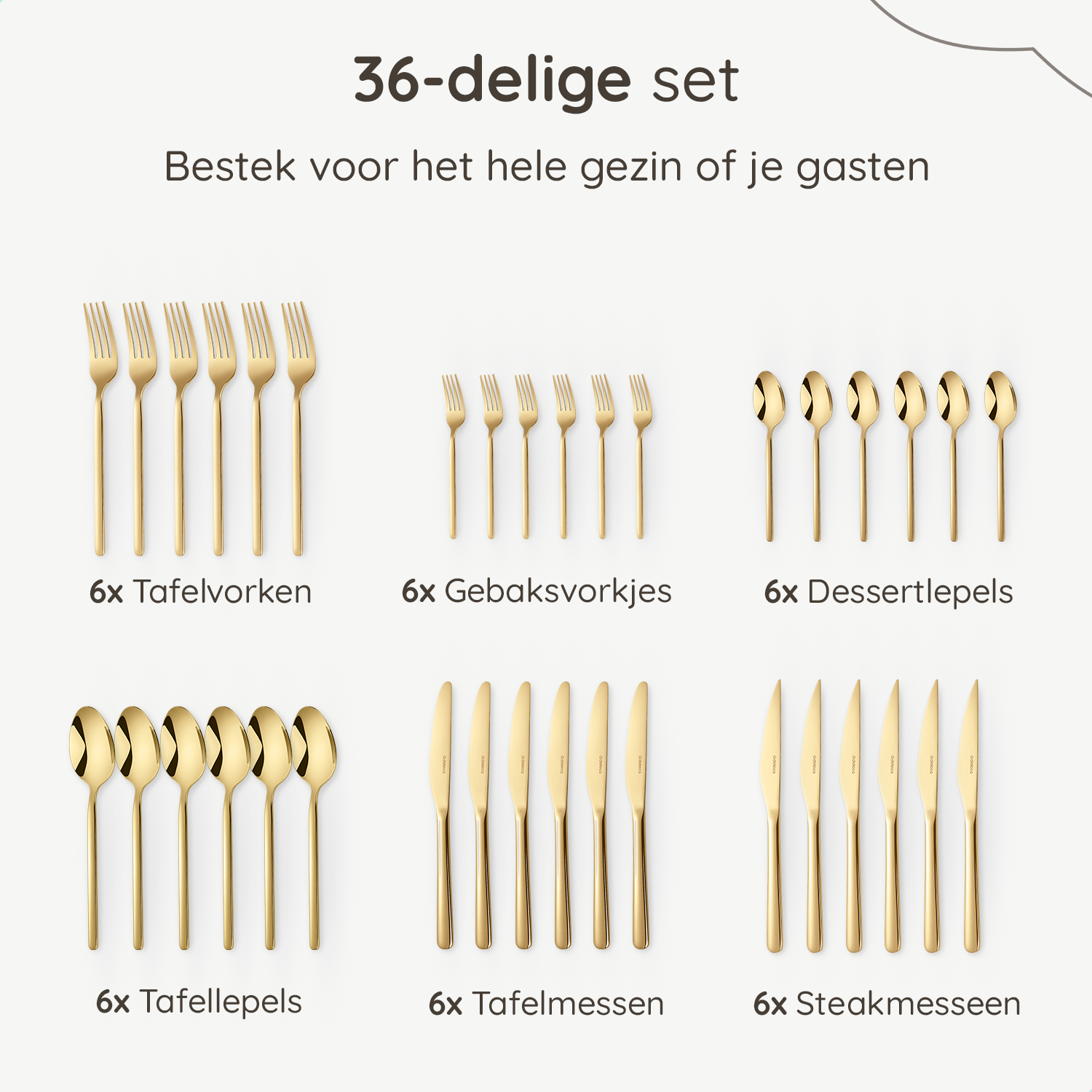 Bestekset Amor - 6 Personen / Goud 18.0 Edelstaal