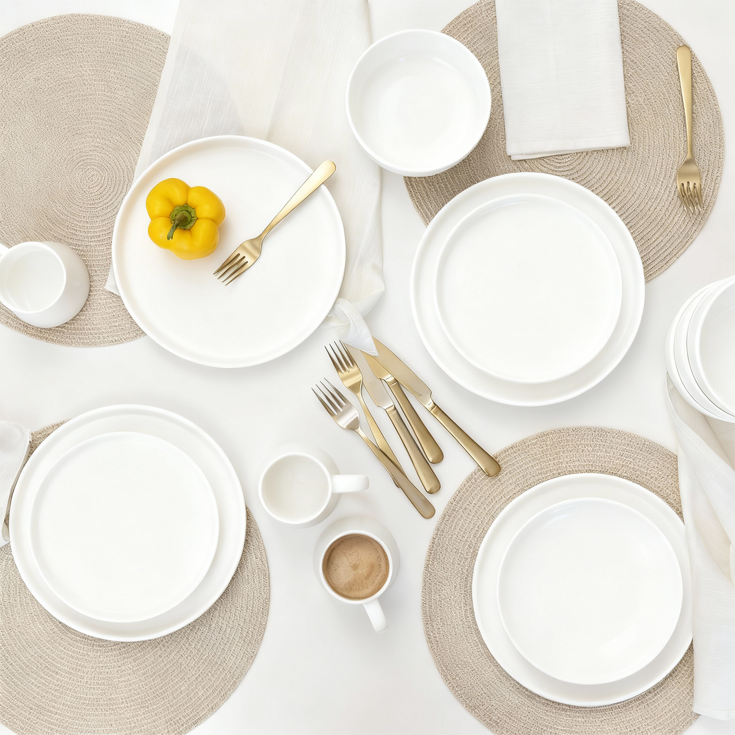 Serviesset Kyoto - 6 Personen / Mat Cremé Wit