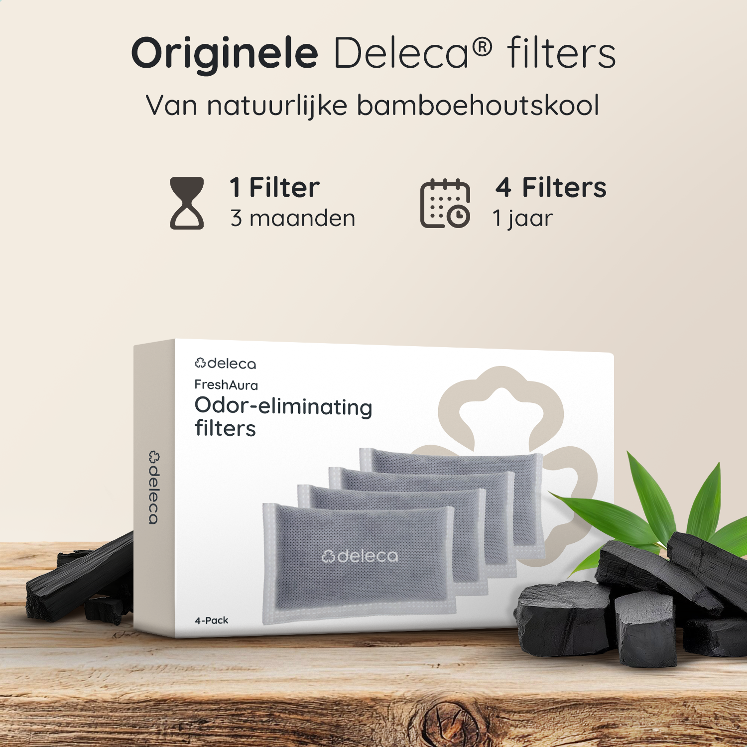 4x Geurvreter Filters - Voor FreshAura prullenbakken - Bamboe Houtskool