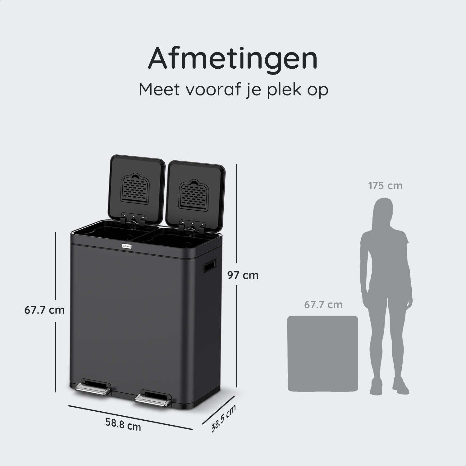 FreshAura Prullenbak 60L (2x30L) - Mat Zwart