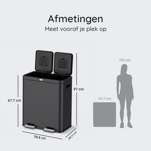 FreshAura Prullenbak 60L (2x30L) - Mat Zwart