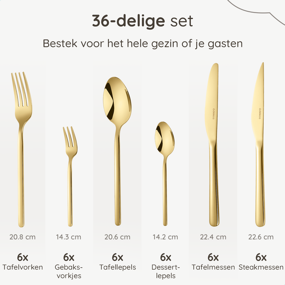 Bestekset Amor - 6 Personen / Goud 18.0 Edelstaal – Deleca