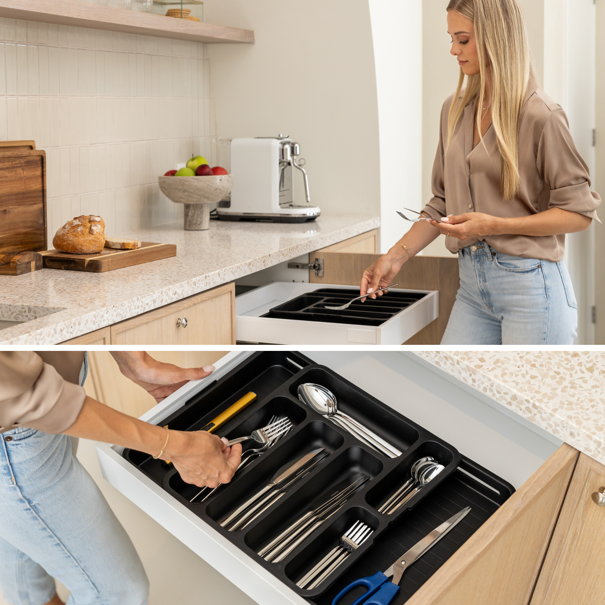 Uitschuifbaar Bestekbak met 8 Vakken - Zwart