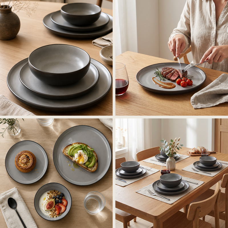 Serviesset Serra - 6 Personen / Zwart