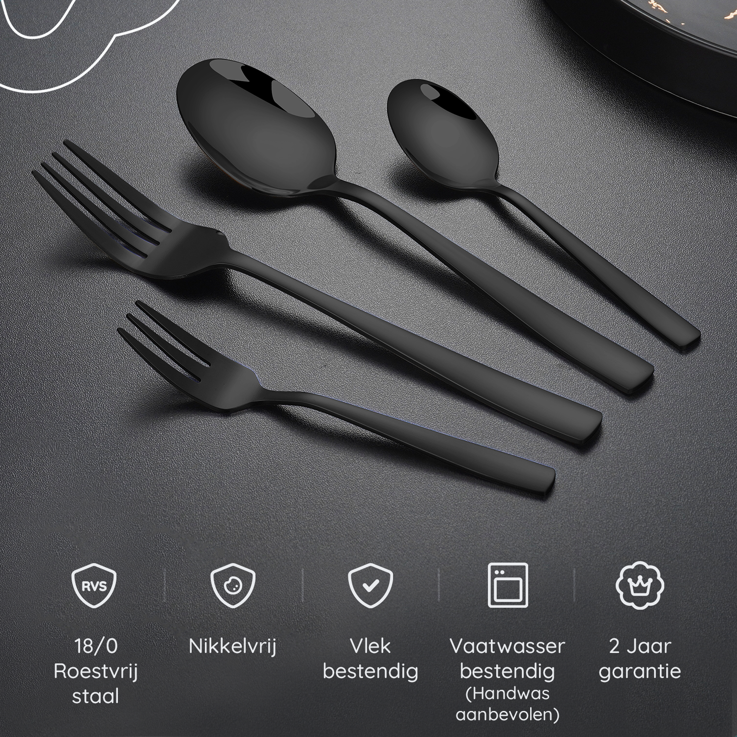 Bestekset Essential - 8 Personen / Zwart 18.0 Edelstaal