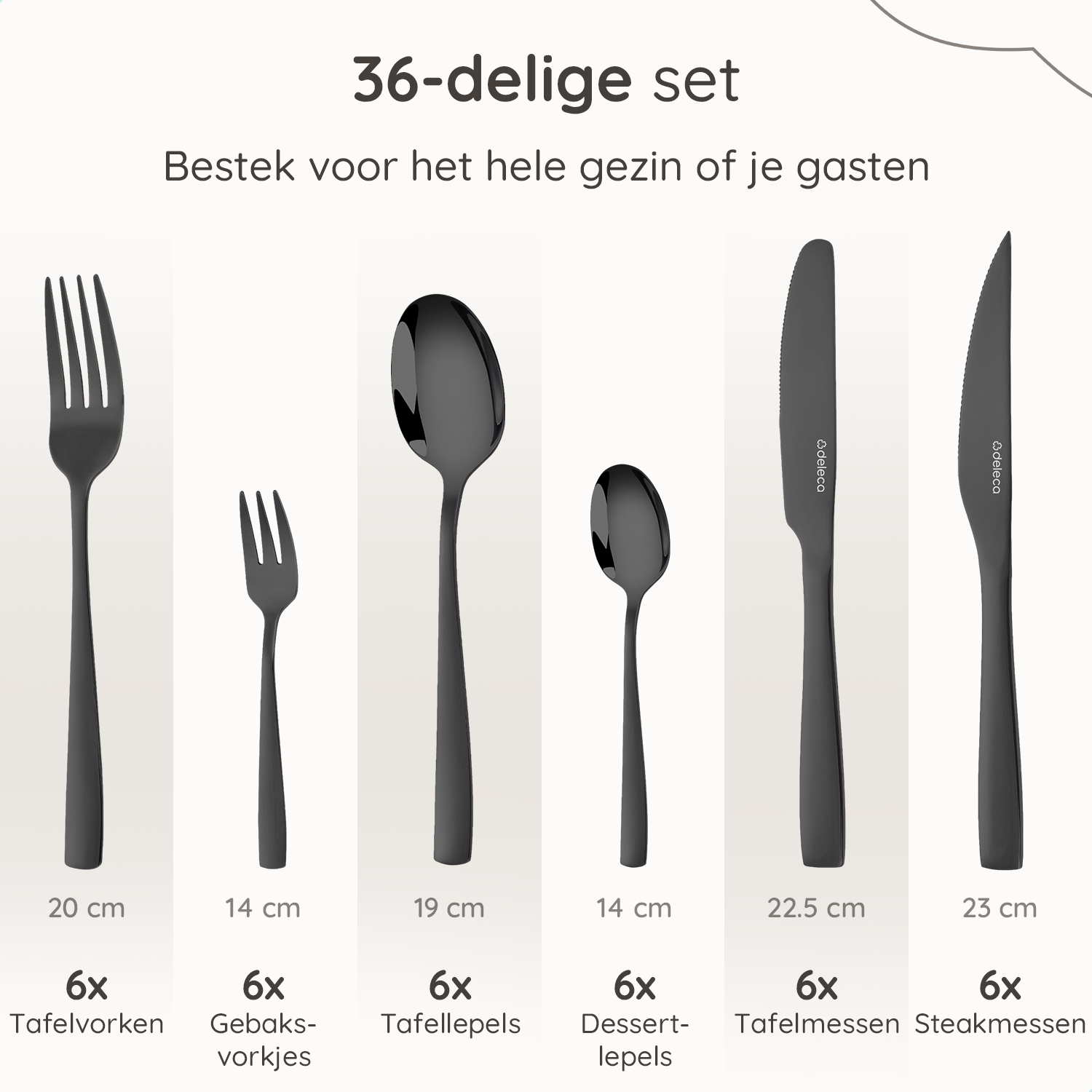 Bestekset Essential - 6 Personen / Zwart 18.0 Edelstaal