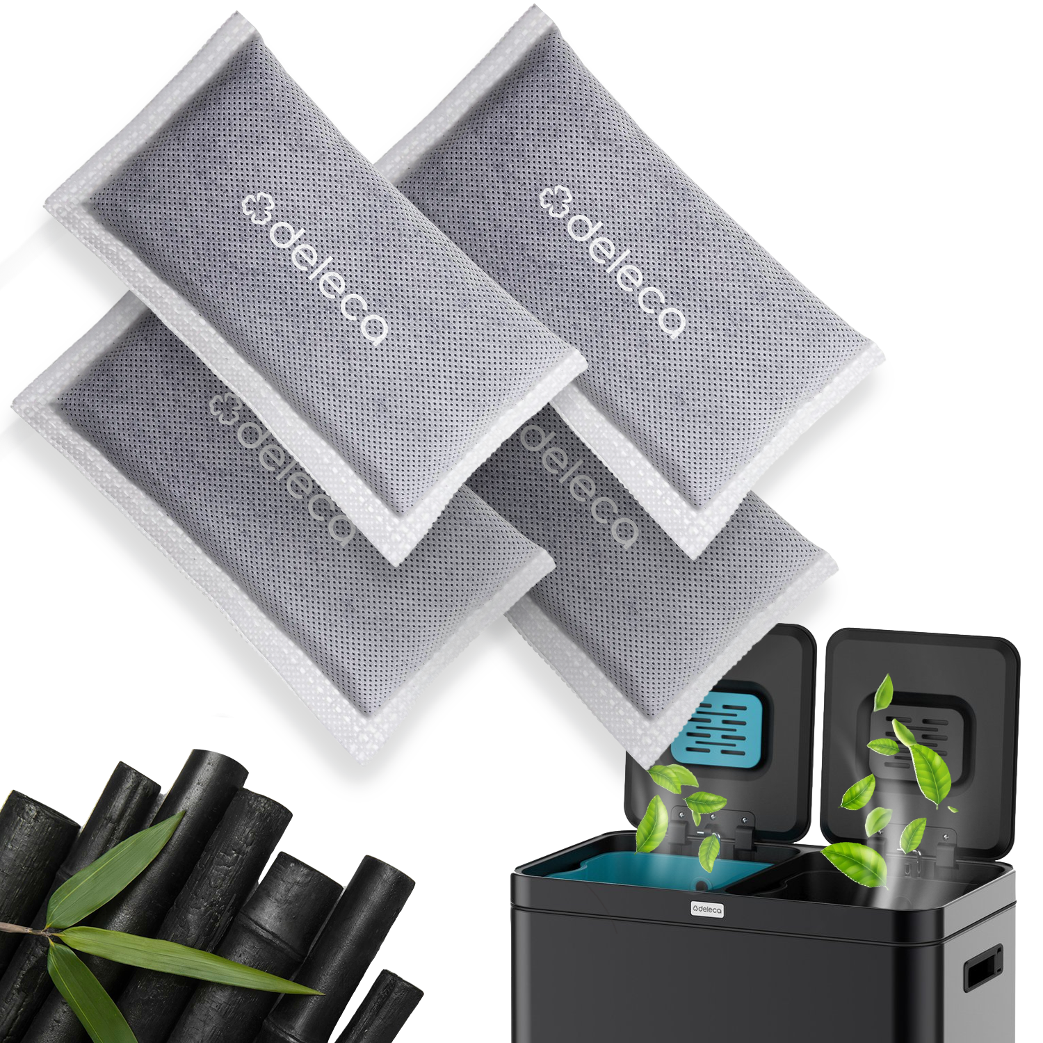 4x Geurvreter Filters - Voor FreshAura prullenbakken - Bamboe Houtskool