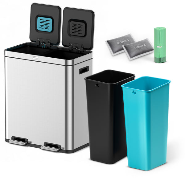 FreshAura Prullenbak 60L (2x30L) - Zilver