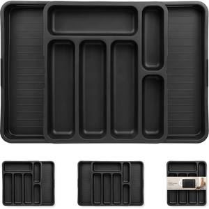 Uitschuifbaar Bestekbak met 8 Vakken - Zwart