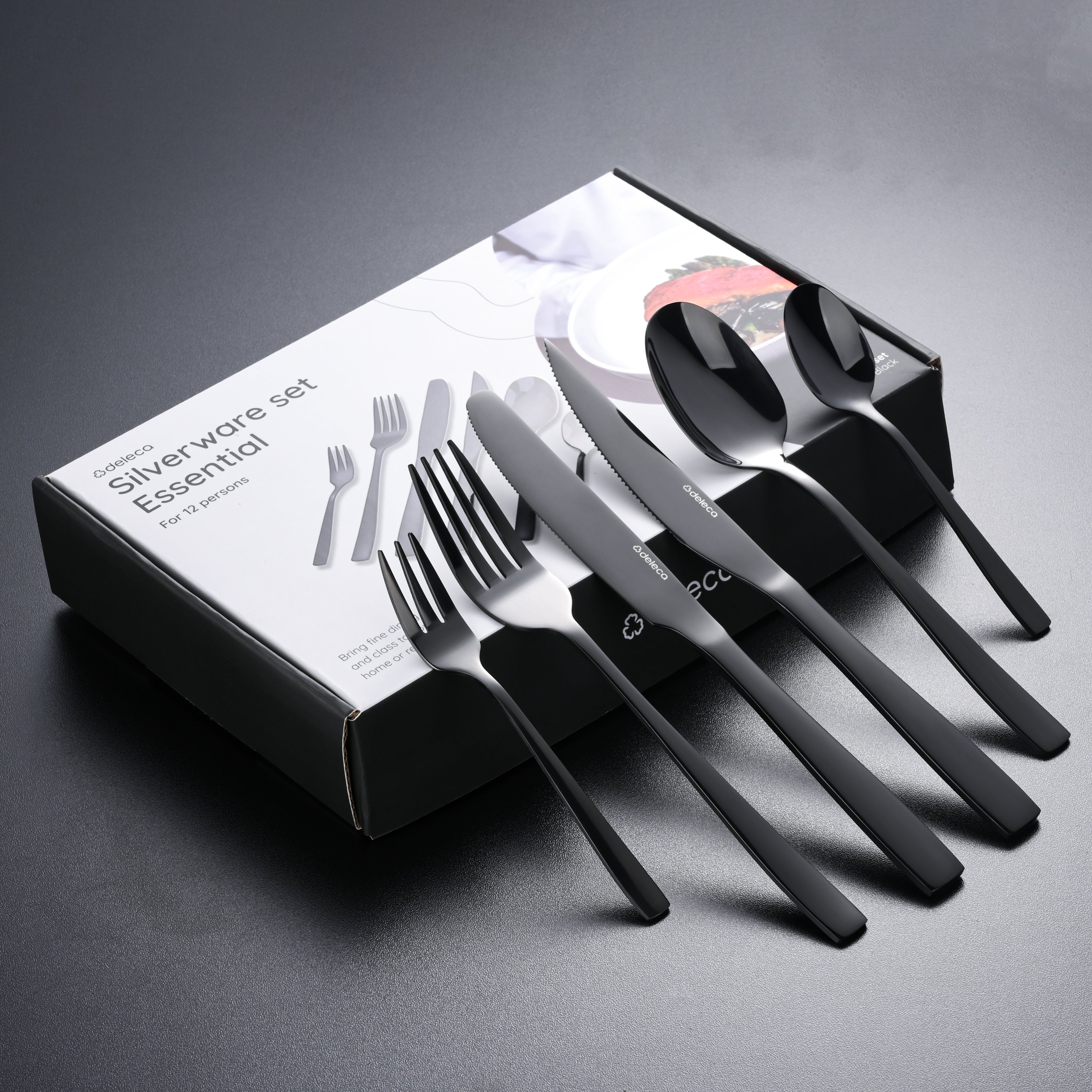 Bestekset Essential - 12 Personen / Zwart 18.0 Edelstaal