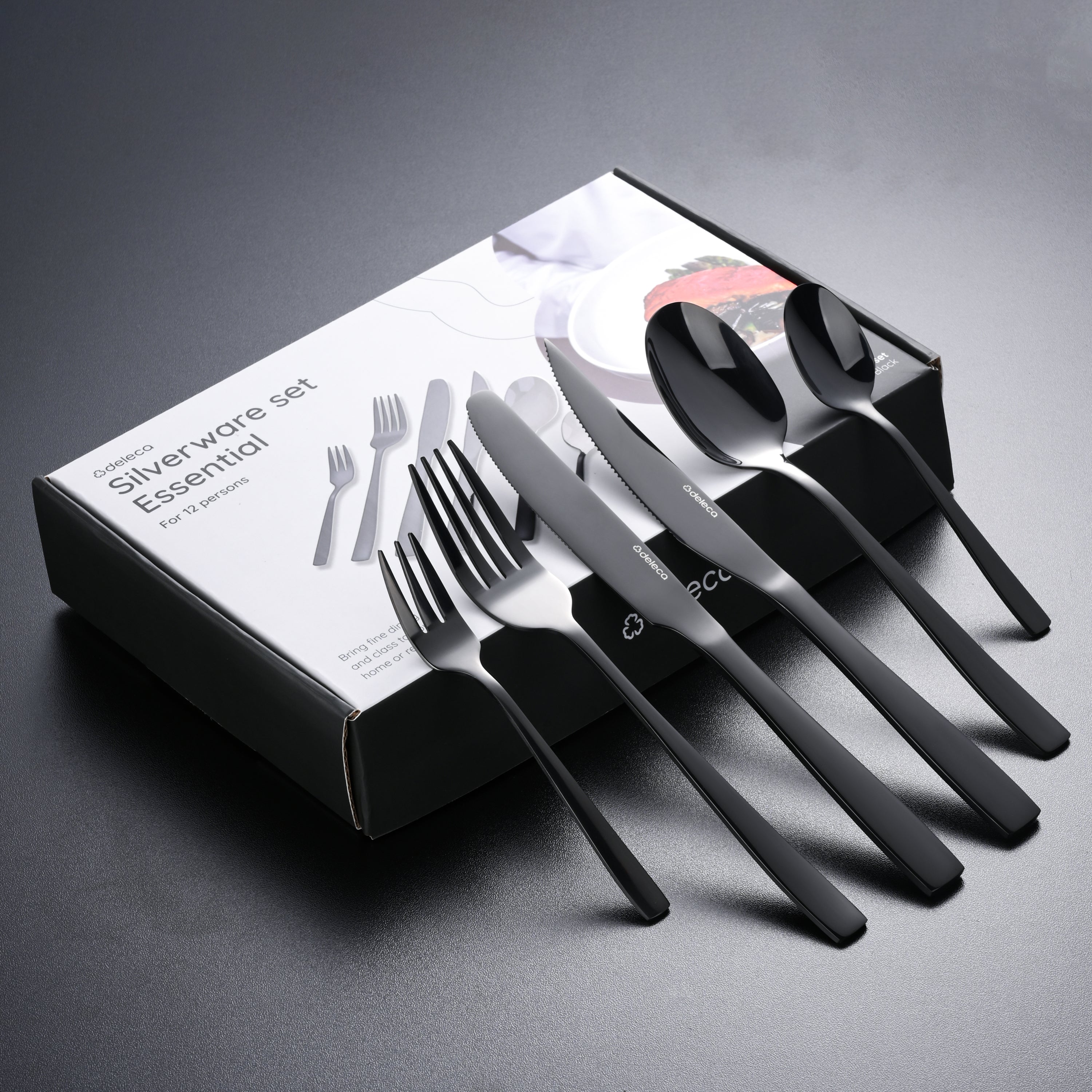 Bestekset Essential - 12 Personen / Zwart 18.0 Edelstaal