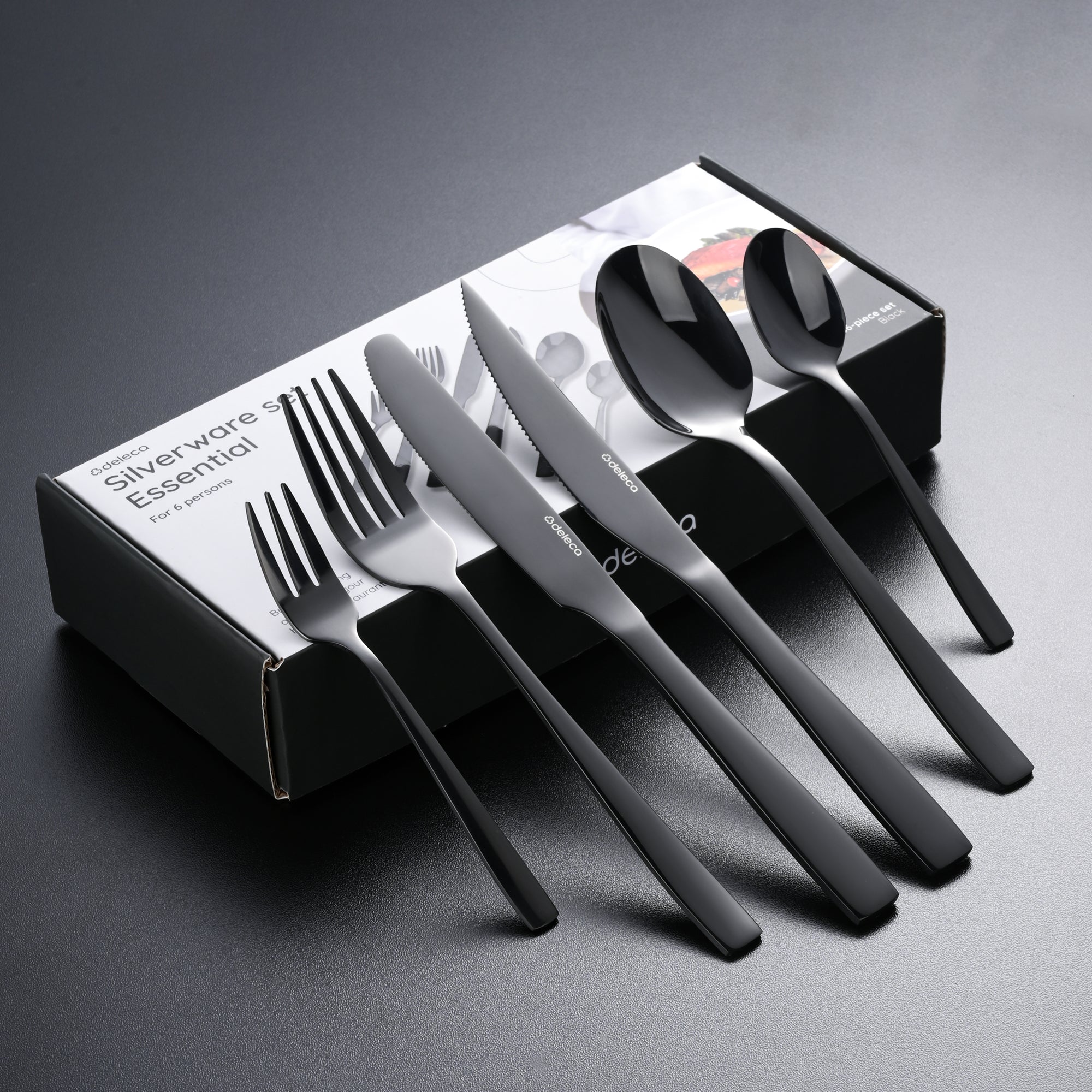 Bestekset Essential - 6 Personen / Zwart 18.0 Edelstaal